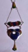 A Sterling Silver and Enamel Pendant Necklace. Pendant 8.5 cm x 3.5 cm, Chain 46cm, weight 11.8g
