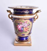 Early 19th Flight Barr and Barr Worcester painted with flowers on a blue and gilt ground, script and