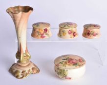 Royal Worcester trumpet shaped vase gilded in two tone gold on a moulded base, and four blush