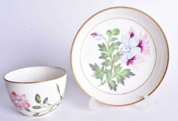 Early 19th century Davenport rare bute shaped cup and saucer painted with botanical flowers. 5.5