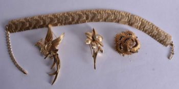 Boucher Gold Tone Signed Branded Jewellery Brooches, Necklace. (4)