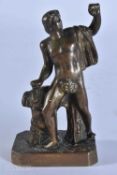 AN 18TH/19TH CENTURY GRAND TOUR BRONZE FIGURE OF A MALE modelled with one arm raised. 10.75 cm x 5