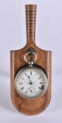 A RARE VICTORIAN TREEN CRICKET INTEREST POCKET WATCH HOLDER. 19 cm high. (2)