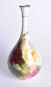 Royal Worcester vase of teardrop shape painted with Hadley style roses by A. Hood, signed date