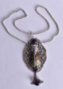 A Sterling Silver and Enamel Pendant Necklace set with Hardstones. Pendant 9.5 cm x 4.6 cm, Chain