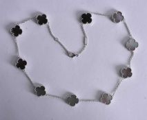 A Silver and Mother of Pearl Clover Necklace. Stamped 925, 44cm long, weight 15.1g