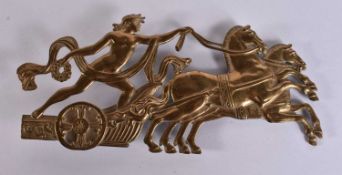 A 19TH CENTURY GRAND TOUR BRONZE HORSE AND CHARIOT APPLIQUE. 18 cm x 8 cm.