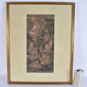 Japanese School (18th/19th Century) Watercolour/Ink painting, Immortals in a landscape. 58 cm x 42