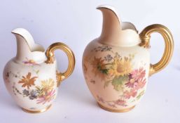 Royal Worcester jug painted with roses and other flowers, and a Royal Worcester jug painted with