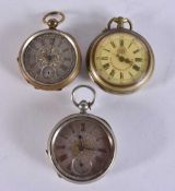THREE ANTIQUE POCKET WATCHES. Untested. Largest 5.5 cm wide. (3)
