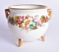 Royal Worcester two handled vase with three feet vase painted with a band of flowers by Geo.