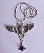 A Sterling Silver and Hardstone Scarab Pendant Necklace. Pendant 9.7 cm x 8.7 cm, Chain 46cm long,