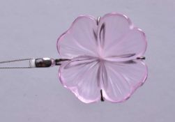 A Boxed Silver and Lalique Glass Flower Pendant. Stamped 925 LALIQUE. Pendant 2.2 cm diameter, Chain