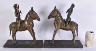 A LARGE PAIR OF 19TH CENTURY INDIAN BRONZE FIGURES ON HORSEBACK. 33 cm x 25cm.