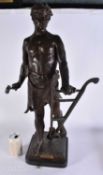 A LARGE ANTIQUE FRENCH BRONZE FIGURE, Le Travail. signed Bofill 74 cm High .