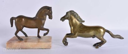 TWO 19TH CENTURY GRAND TOUR BRONZE FIGURES OF HORSES. Largest 22.5 cm wide. (2)