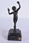 A 19TH CENTURY GRAND TOUR BRONZE FIGURE OF THE DANCING FAUN. 18.5 cm high.