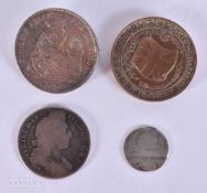 A Peruvian 1 Sol Coin converted to a Brooch, A Rottingean School Rifle Association Medal. A