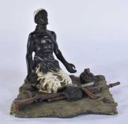 A COLD PAINTED BRONZE HUNTER. 15 cm x 12 cm.
