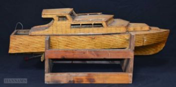 A large motorised Matchstick model of a motor Cruiser 29 x 90 x 24cm.