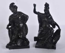 A FINE PAIR OF 18TH/19TH CENTURY GRAND TOUR BRONZE FIGURES each modelled upon square form bases.