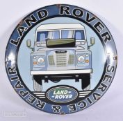 AN ENAMEL LAND ROVER SERVICE SIGN. 28 cm wide.