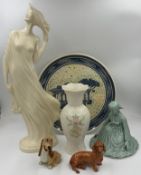 Miscellaneous ceramics to include Isle of Axholme Pottery female figure 58cm h, pale green glazed fi