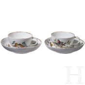 Zwei Tassen mit Untertassen mit Vogel- und Insektendekor, Meissen, um 1770/80