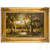 "Waldlandschaft mit Wasserstelle und Rindern", Henri Joseph Harpignies ( 1819 - 1916) zugeschrieben