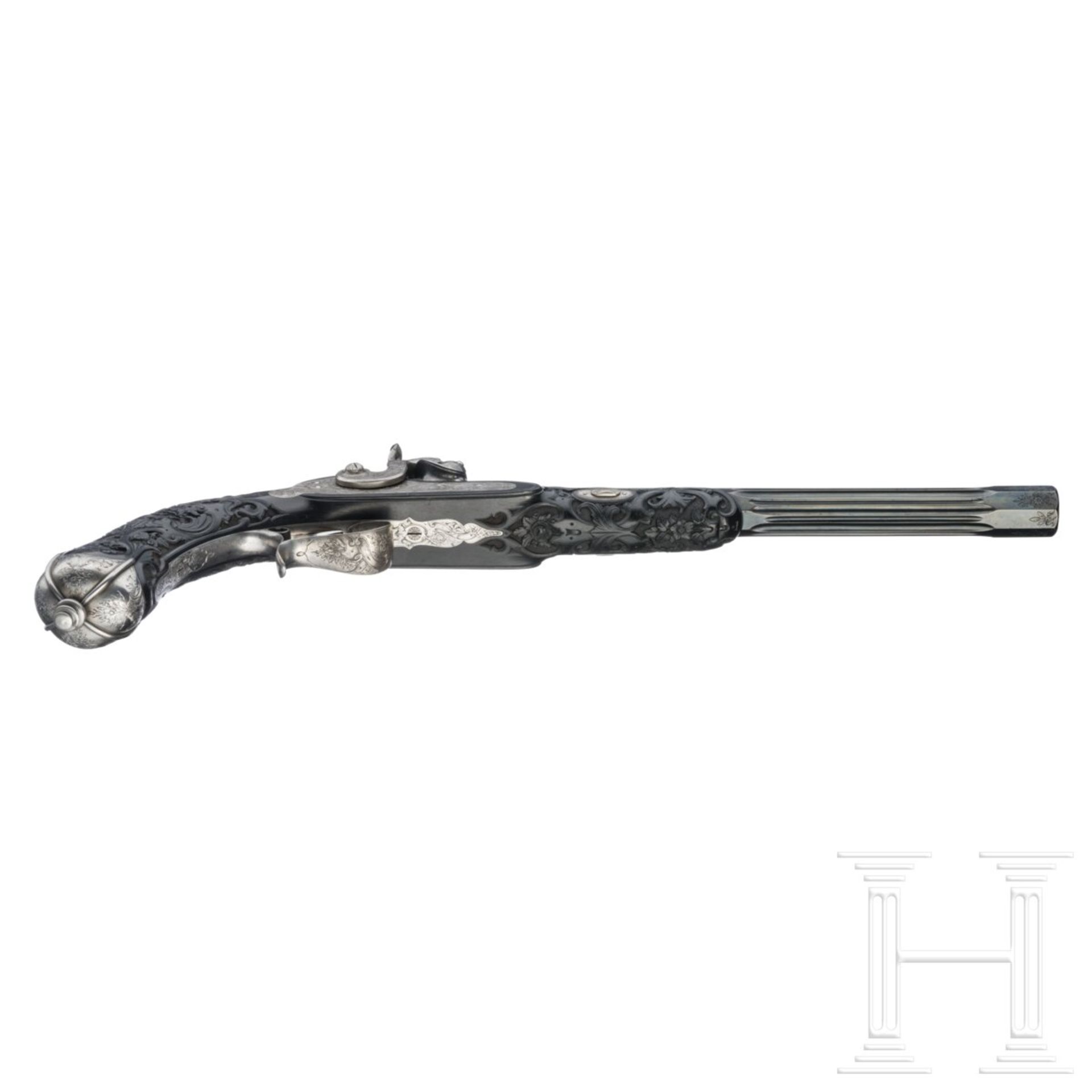 Ein hochwertiges Paar ebenholzgeschäfteter Perkussionspistolen im Kasten, Paris, um 1840/50 - Bild 11 aus 14
