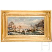 „Winterlandschaft mit Schlittschuhläufern", Hubert Kaplan (München 1940 - 2024 Egling b. München), c