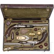 Ein Paar Perkussionspistolen im Kasten, Geerinckx in Paris, um 1850