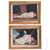 Zwei kleinformatige Andachtsbilder (Passionsdarstellungen) auf Papier, Anonym, wohl um 1720