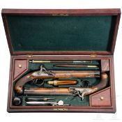 Ein Paar Perkussionspistolen im Kasten, Friedrich August Schossig in Hamburg, um 1830