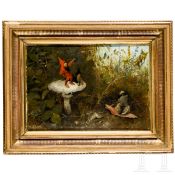 „Zwerge auf Pilzen in Waldlandschaft", Heinrich Schlitt (Wiesbaden-Biebrich 1849 - 1923 München), 18