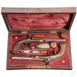 Ein Paar Perkussionspistolen im Kasten, Italien oder Schweiz, um 1850