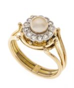 Pearl and diamond ring GG/WG 585/000 with a golden-yellow cultured pearl 5.2 mm and 13 old-cut