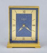 Kienzle table quartz clock, “Antique,” circa 1980, solid gold-plated brass case, blue enamel dial