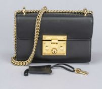 Gucci, Padlock Shoulder Bag, fine black leather, gold-tone hardware, adjustable link chain as double