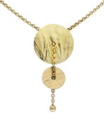 Designer necklace GG 333/000 with 2 frosted gold discs and a gold ball clasp on a 24-4 mm chain,