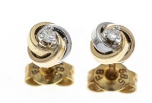 Brilliant-cut knot stud earrings GG/WG 585/000 with 2 brilliant-cut diamonds, total 0.04 ct W/SI, D.