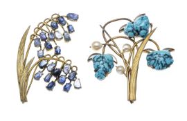 2 große florale Broschen Silber 835/000 v