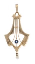 Art Nouveau pendant RG 585/000 with a round-faceted sapphire 2.7 mm—possibly a synthetic stone
