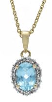 Blue topaz pendant GG/WG 585/000 with one oval-faceted blue topaz 6.9 x 4.9 mm and 18 octagonal