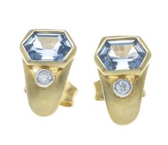 Synthetic Spinel stud earrings GG/WG 333/000 with 2 light blue hexagonally cut synthetic spinels and
