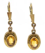Citrine earrings GG 585/000 with 2 oval-faceted citrines 6.6 x 4.9 mm in Madeira color, L. 30 mm,