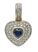 Sapphire-Diamond Clip Pendant GG/WG 585/000 with a heart-shaped sapphire cabochon 7.2 x 6.7 mm,