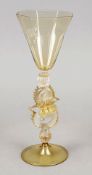 Venetian goblet, Italy, Murano, 20th century, round disc-shaped base, richly decorated stem with