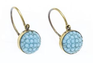 GG 585/000 earrings with 2 round turquoise elements, 8 mm, L. 15 mm, 1.2 g
