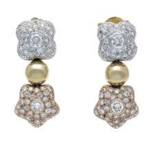 Pavé Brilliant-Cut Stud Earrings GG/WG/RG 585/000 with 154 brilliant-cut diamonds, total 1.0 ct,